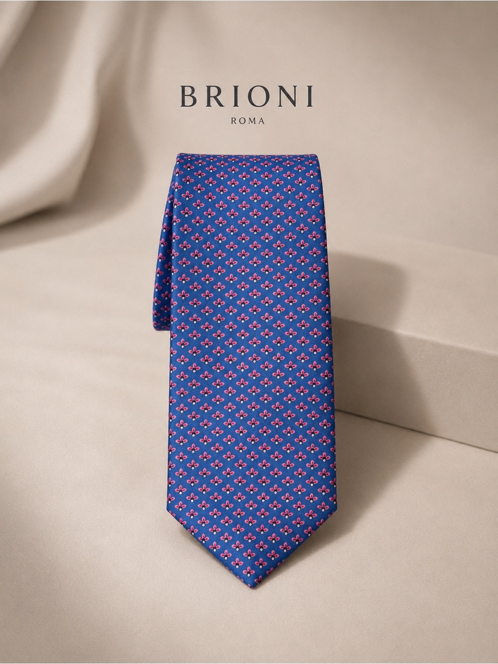 Brioni Blue Pink Micro Floral Silk Tie Handmade Italy 3.5” Wide